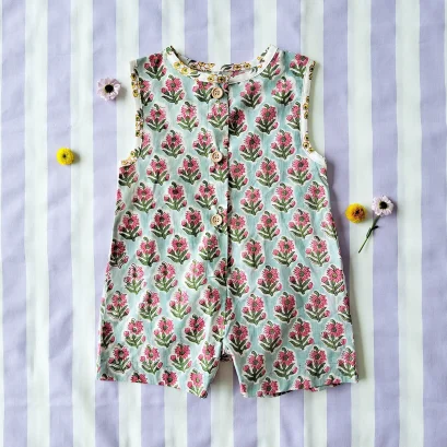 BOYS &amp; GIRLS CRAFTED BOHO ROMPER 100% COTTON INDIA HAND BLOCK PRINTED