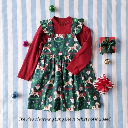 เอี๊ยมกระโปรง ยางยืดหลัง 100% คอตตอนพิมพ์ลายคริสมาสต์สีเขียว *สินค้าสั่งจองล่วงหน้า ส่งสินค้าออก 16 พฤศจิกายน