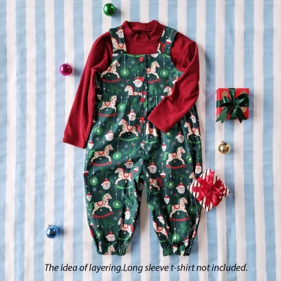 ชุดหมียาว เด็กหญิง 100% คอตตอนพิมพ์ลายคริสมาสต์สีเขีย *สินค้าสั่งจองล่วงหน้า ส่งสินค้าออก 7 ธันวาคม