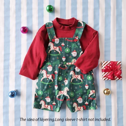 ชุดเอี๊ยมเด็กชาย หญิง 100% คอตตอนพิมพ์ลายคริสมาสต์สีเขียว *สินค้าสั่งจองล่วงหน้า ส่งสินค้าออก 7 ธันวาคม