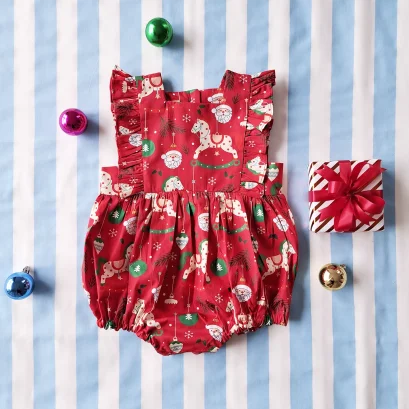 ชุดรอมเปอร์เปิดเป้าเปลี่ยนผ้าอ้อมได้ กระดุมหลัง 100 % คอตตอนพิมพ์ลายคริสมาสต์สีแดง *สินค้าสั่งจองล่วงหน้า ส่งสินค้าออก 9 พฤศจิกายน