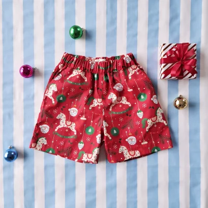 เด็กชาย-หญิง กางเกงเอวยางยืด มีกระเป๋าล้วงข้าง  100% คอตตอนพิมพ์ลายคริสมาสต์สีแดง *สินค้าสั่งจองล่วงหน้า ส่งสินค้าออก 9 พฤศจิกายน