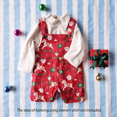 ชุดเอี๊ยมเด็กชาย หญิง 100% คอตตอนพิมพ์ลายคริสมาสต์สีแดง *สินค้าสั่งจองล่วงหน้า ส่งสินค้าออก 7 ธันวาคม