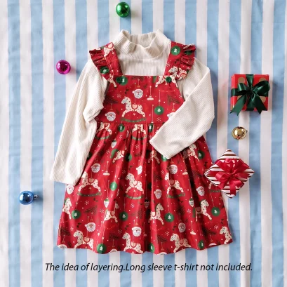 เอี๊ยมกระโปรง ยางยืดหลัง 100% คอตตอนพิมพ์ลายคริสมาสต์สีแดง *สินค้าสั่งจองล่วงหน้า ส่งสินค้าออก 16 พฤศจิกายน