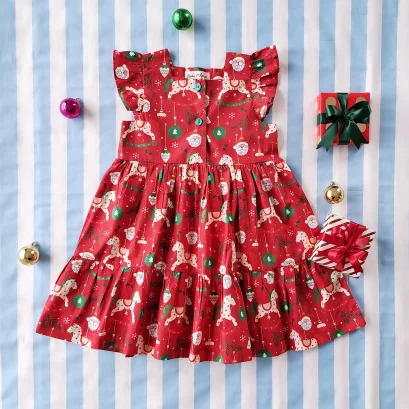 ชุดกระโปรงกระดุมหน้า 100 % คอตตอนพิมพ์ลายคริสมาสต์สีแดง *สินค้าสั่งจองล่วงหน้า ส่งสินค้าออก 9 พฤศจิกายน