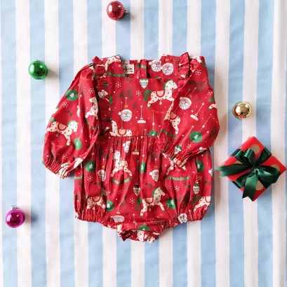 ชุดรอมเปอร์เปิดเป้าเปลี่ยนผ้าอ้อมได้ กระดุมหลัง แขนยาว 100 % คอตตอนพิมพ์ลายคริสมาสต์สีแดง *สินค้าสั่งจองล่วงหน้า ส่งสินค้าออก 16 พฤศจิกายน