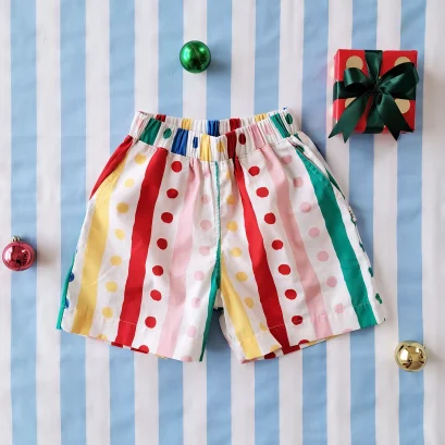BOYS & GIRLS ELASTIC WAISTBAND SHORTS / 100% PRINTED COTTON LET'S CELEBRATE