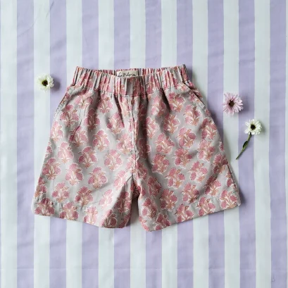 *LIMITED FABRICS-BOYS &amp; GIRLS ELASTIC WAISTBAND CRAFTED BOHO SHORTS WITH DOUBLE FABRICS NOT TOO LIGHT / 100% COTTON INDIA HAND BLOCK PRINTED*PRE-ORDER SHIP OUT 22 DECEMBER