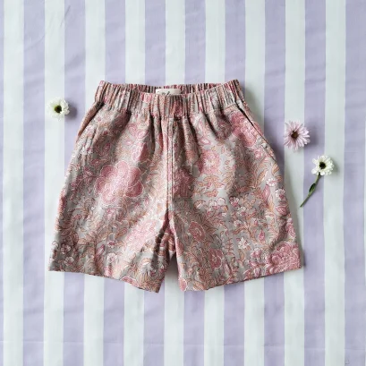 *LIMITED FABRICS-BOYS &amp; GIRLS ELASTIC WAISTBAND CRAFTED BOHO SHORTS WITH DOUBLE FABRICS NOT TOO LIGHT / 100% COTTON INDIA HAND BLOCK PRINTED*PRE-ORDER SHIP OUT 22 DECEMBER