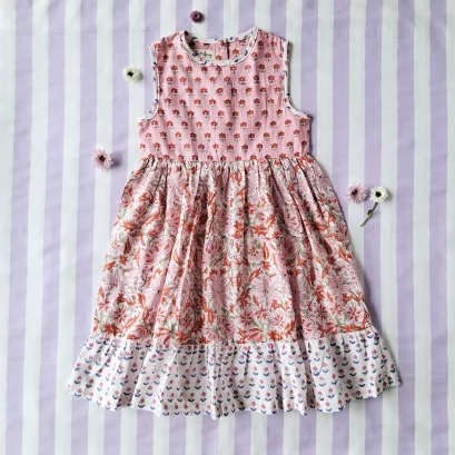 *สินค้าพิเศษผ้ามีจำนวนจำกัด ชุดกระโปรงแขนกุดกระดุมหลัง 100 % คอตตอน ผ้าพิมพ์มืออินเดีย