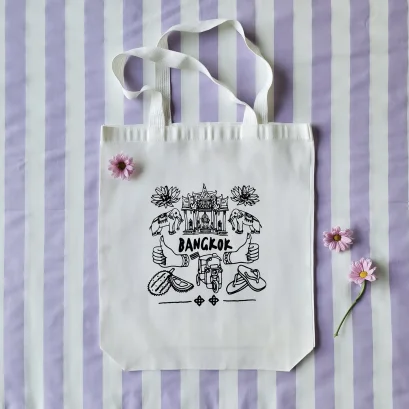 BKK TOTE BAG ONE SIDE PRINTED 100% COTTON CANVAS OFF WHITE*PRE-ORDER SHIP OUT 23 DECEMBER
