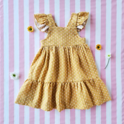 ชุดกระโปรงยางหลัง 100 % คอตตอน เนื้อนิ่ม ทอสองชั้น สีเหลืองมัสตาร์ด