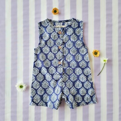 *LIMITED FABRICS-BOYS &amp; GIRLS CRAFTED BOHO ROMPER 100% COTTON INDIA HAND BLOCK PRINTED *PRE-ORDER SHIP OUT 30 JANUARY