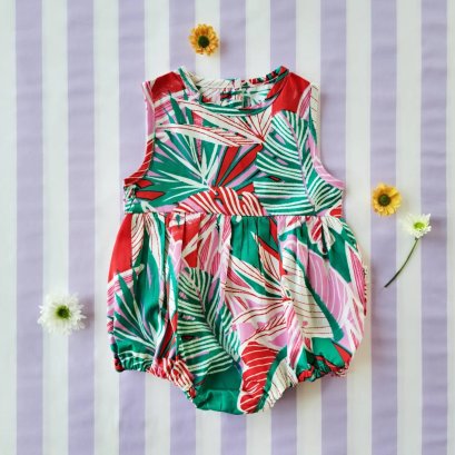 ชุดรอมเปอร์กระดุมหลัง เปิดเป้าเปลี่ยนผ้าออ้อมได้ 100% คอตตอนพิมพ์ลายฮาวายสีเขียว *สินค้าสั่งจองล่วงหน้า ส่งสินค้าออก 23 มกราคม