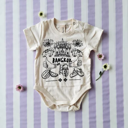 ชุดบอดี้สูทเปิดเป้าได้  ลายสวรรค์กรุงเทพ 100% คอตตอนธรรมชาติไม่ฟอก