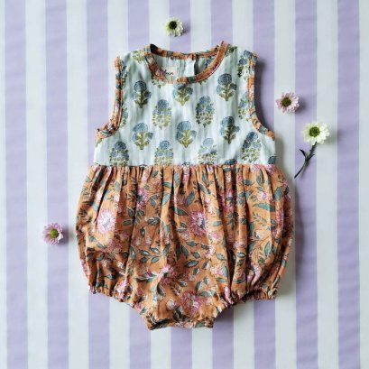 BUTTONS BACK  ROMPER 100% COTTON INDIAN HAND BLOCK PRINTED*予約注文は3月13日に発送されます * PRE-ORDER SHIP OUT 13 MARCH