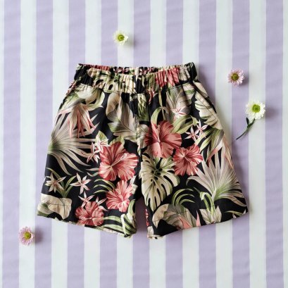 BOYS &amp; GIRLS ELASTIC WAISTBAND SHORTS / 100% PRINTED COTTON DARK HAWAII*予約注文は3月13日に発送されます * PRE-ORDER SHIP OUT 13 MARCH