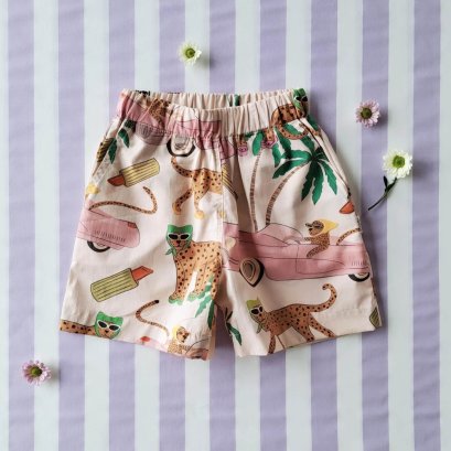 BOYS &amp; GIRLS ELASTIC WAISTBAND SHORTS / 100% PRINTED COTTON JAGUAR