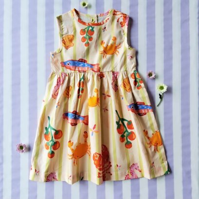 BUTTONS BACK DRESS  100% PRINTED COTTON SUMMER SEA