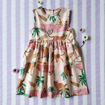 BUTTONS BACK DRESS  100% PRINTED COTTON JAGUAR