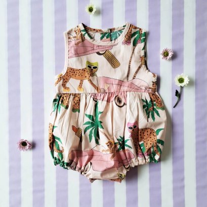 ชุดรอมเปอร์กระดุมหลัง เปิดเป้าเปลี่ยนผ้าออ้อมได้ 100% ผ้าคอตตอนพิมพ์ลายเสือจากัวร์