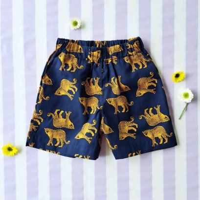 BOYS &amp; GIRLS ELASTIC WAISTBAND SHORTS / 100% PRINTED COTTON CHEETAH