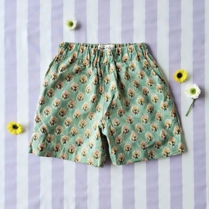 BOYS &amp; GIRLS ELASTIC WAISTBAND CRAFTED BOHO SHORTS / 100% COTTON INDIAN HAND BLOCK PRINTED  / 100% COTTON*予約注文は3月13日に発送されます * PRE-ORDER SHIP OUT 13 MARCH