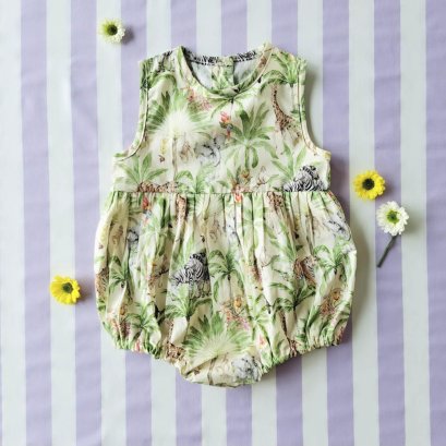 BUTTONS BACK  ROMPER 100% PRINTED COTTON SAFARI KHAKI
