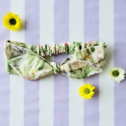 KIDS &amp; ADULTS  HEADBAND ELASTIC BACK 100% PRINTED COTTON SAFARI KHAKI