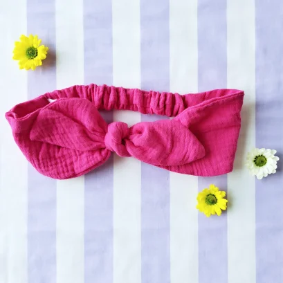 KIDS &amp; ADULTS  HEADBAND ELASTIC BACK 100% SOFT COTTON MUSLIN FUCHSIA PINK