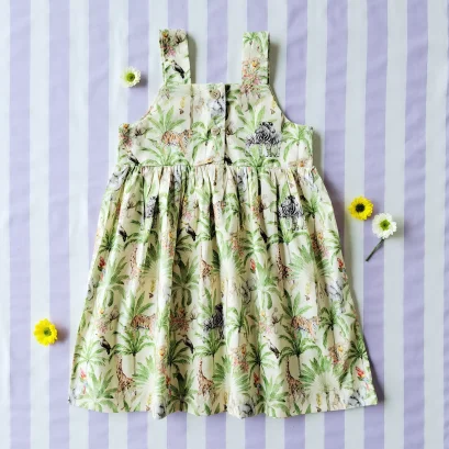 BUTTONS FRONT DRESS  100% PRINTED COTTON SAFARI KHAKI