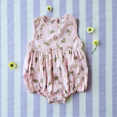 ชุดรอมเปอร์กระดุมหลัง เปิดเป้าเปลี่ยนผ้าออ้อมได้ 100% คอตตอนพิมพ์ลายกระต่ายสีชมพู