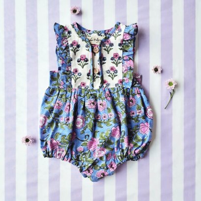 ผ้ามีจำนวนจำกัด ชุดรอมเปอร์เปิดเป้าเปลี่ยนผ้าอ้อมได้ ใส่ได้ทั้งกระดุมหน้า หรือ หลัง 100 % คอตตอน ผ้าพิมพ์มืออินเดีย