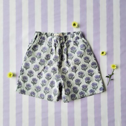 BOYS &amp; GIRLS ELASTIC WAISTBAND CRAFTED BOHO SHORTS WITH DOUBLE FABRICS NOT TOO THIN * /予約注文商品の発送予定日：6月15日～20日 PRE-ORDER ITEMS SHIPMENT 15-20 JUNE 100% COTTON INDIA HAND BLOCK PRINTED