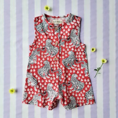 BOYS &amp; GIRLS ROMPER 100% COTTON INDIAN HAND BLOCK PRINTED BENGAL TIGER / RED