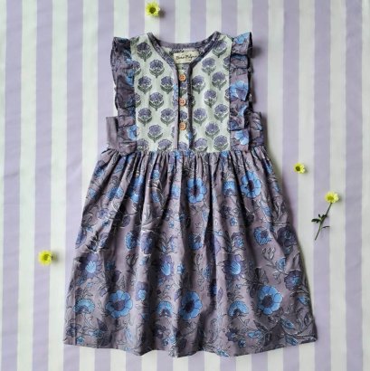 BUTTONS BACK TO FRONT CRAFTED BOHO DRESS 100% COTTON INDIA HAND BLOCK PRINTED*予約注文商品の発送予定日：6月15日～20日 PRE-ORDER ITEMS SHIPMENT 15-20 JUNE