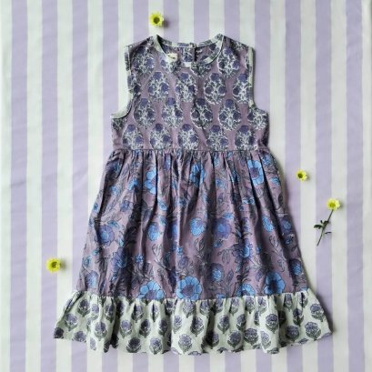BUTTONS BACK CRAFTED BOHO DRESS 100% COTTON INDIA HAND BLOCK PRINTED*予約注文商品の発送予定日：6月15日～20日 PRE-ORDER ITEMS SHIPMENT 15-20 JUNE