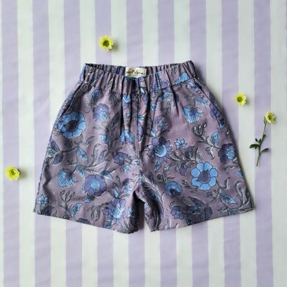 BOYS &amp; GIRLS ELASTIC WAISTBAND CRAFTED BOHO SHORTS WITH DOUBLE FABRICS NOT TOO THIN * /予約注文商品の発送予定日：6月15日～20日 PRE-ORDER ITEMS SHIPMENT 15-20 JUNE 100% COTTON INDIA HAND BLOCK PRINTED