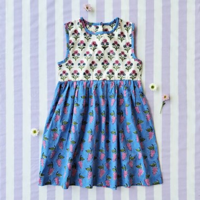 BUTTONS BACK CRAFTED BOHO DRESS 100% COTTON INDIA HAND BLOCK PRINTED*予約注文商品の発送予定日：6月15日～20日 PRE-ORDER ITEMS SHIPMENT 15-20 JUNE
