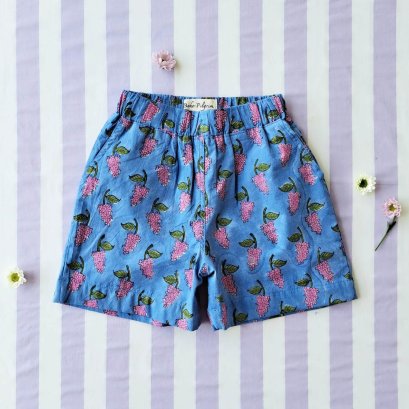 BOYS &amp; GIRLS ELASTIC WAISTBAND CRAFTED BOHO SHORTS WITH DOUBLE FABRICS NOT TOO THIN * /予約注文商品の発送予定日：6月15日～20日 PRE-ORDER ITEMS SHIPMENT 15-20 JUNE 100% COTTON INDIA HAND BLOCK PRINTED