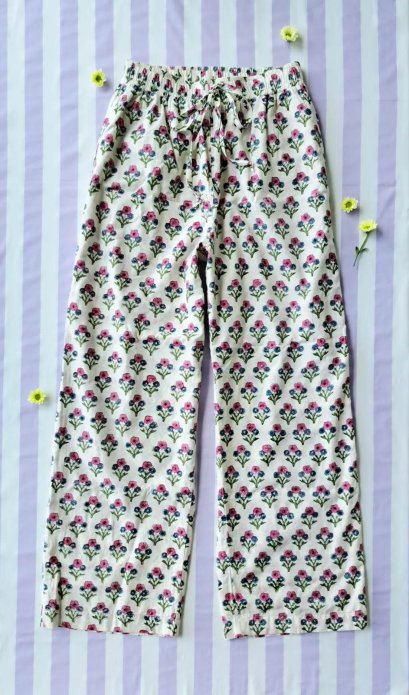 ADULTS WOMEN LONG PANTS ELASTIC WAISTBAND  100% COTTON INDIAN HAND BLOCK PRINTED *予約注文商品の発送予定日：6月30日 PRE-ORDER ITEMS SHIPMENT 30th JUNE