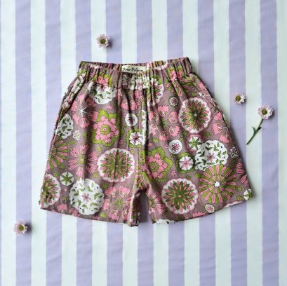 BOYS &amp; GIRLS ELASTIC WAISTBAND SHORTS / 100% COTTON INDIAN HAND PRINTED  *予約注文商品の発送予定日：6月30日 PRE-ORDER ITEMS SHIPMENT 30th JUNE