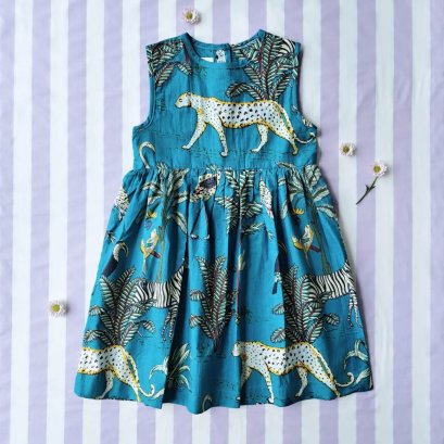 BUTTONS BACK DRESS  100% COTTON INDIAN HAND BLOCK PRINTED SAFARI *予約注文商品の発送予定日：6月30日 PRE-ORDER ITEMS SHIPMENT 30th JUNE