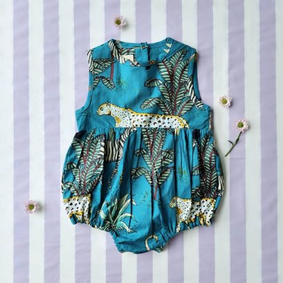 BUTTONS BACK  ROMPER 100% COTTON INDIAN HAND BLOCK PRINTED SAFARI  *予約注文商品の発送予定日：6月30日 PRE-ORDER ITEMS SHIPMENT 30th JUNE