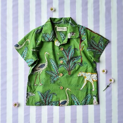 BOYS &amp; GIRLS SHIRT/ 100% COTTON INDIAN HAND BLOCK PRINTED SAFAR GREEN *予約注文商品の発送予定日：6月30日 PRE-ORDER ITEMS SHIPMENT 30th JUNE