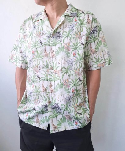 เสื้อเชิ๊ตเด็กโตวัยรุ่น และ ผู้ใหญ่ใส่ได้ทั้งชาย หญิง 100% คอตตอน พิมพ์ลสยซาฟารี