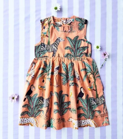 BUTTONS BACK DRESS 100% COTTON INDIAN HAND SCREEN PRINTED