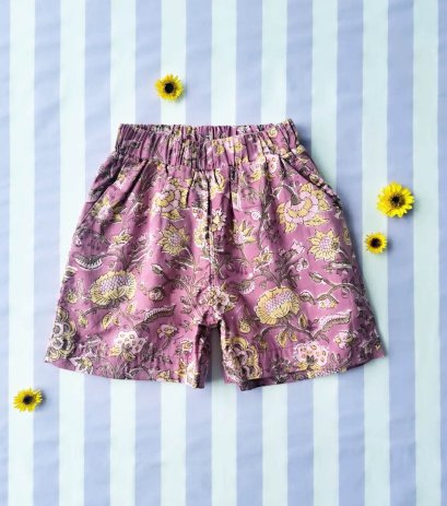 男童女童鬆緊腰帶短褲 100%進口棉布，印度藝術家手印，泰國工匠縫製。