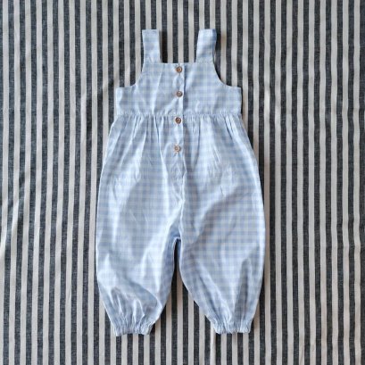 GIRLS JUMPSUIT LIGHT BLUE GINGHAM / 100% COTTON *PREORDER SHIP OUT 23 FEB