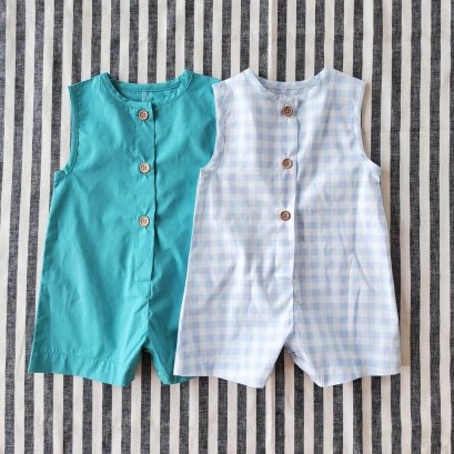 2 PACK BOYS & GIRLS ROMPER 100% COTTON TEAL BLUE + GINGHAM *PREORDER SHIP OUT 23 FEB